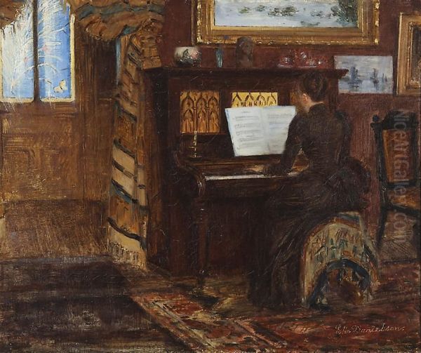 Hilma Westerholm Soittaa Pianoa Oil Painting by Elin Danielson-Gambogi