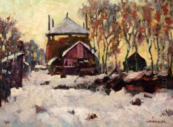 Winterse Boerderij Met Hooimijt Oil Painting by Charles Dankmeijer