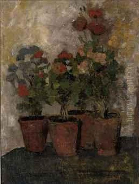 Still Life With Potted Flowers Oil Painting by Charles Dankmeijer