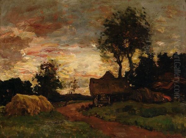 Farm At Dusk Oil Painting by Charles Dankmeijer