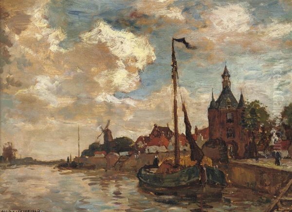 The Harbour Of Hoorn With The Hoofdtoren Oil Painting by Charles Dankmeijer