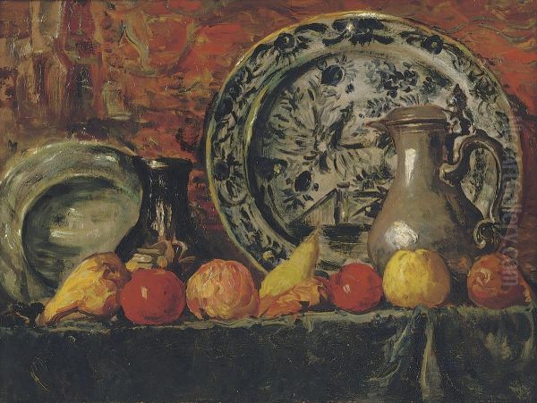 Still Life With Fruit, Plates And Jugs Oil Painting by Charles Dankmeijer