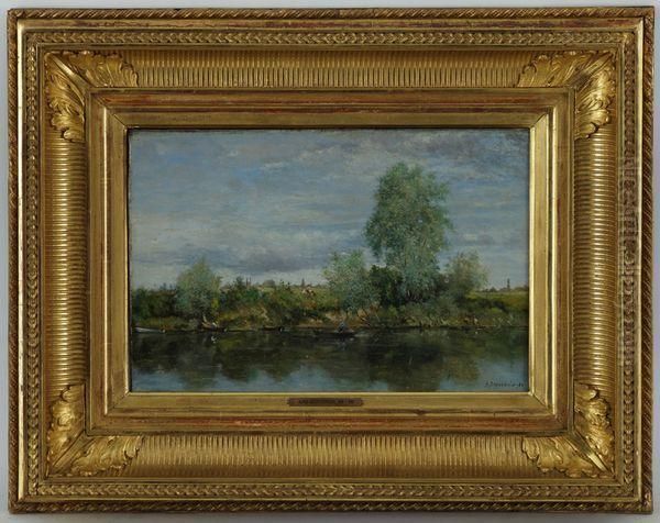 Au Bord De L'etang, Paysage Anime Oil Painting by Alfred Joseph Dannequin