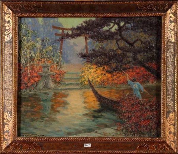 Barque Animee Dans Un Jardin Japonais Oil Painting by Georges Dantu