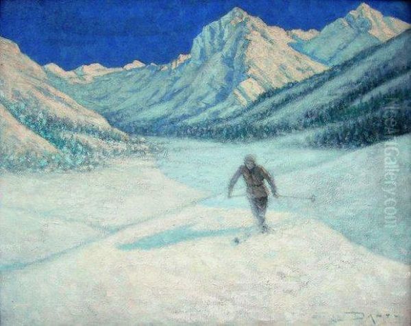 Sous Le Ciel D'engadine - Le Skieur Oil Painting by Georges Dantu