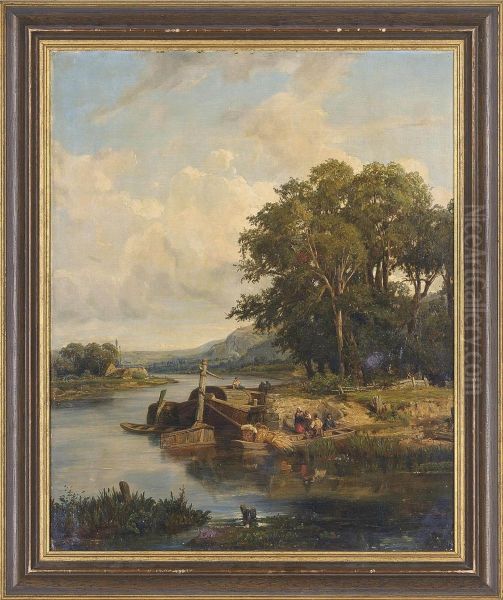 The River Crossing Oil Painting by Victor Marie Felix Danvin