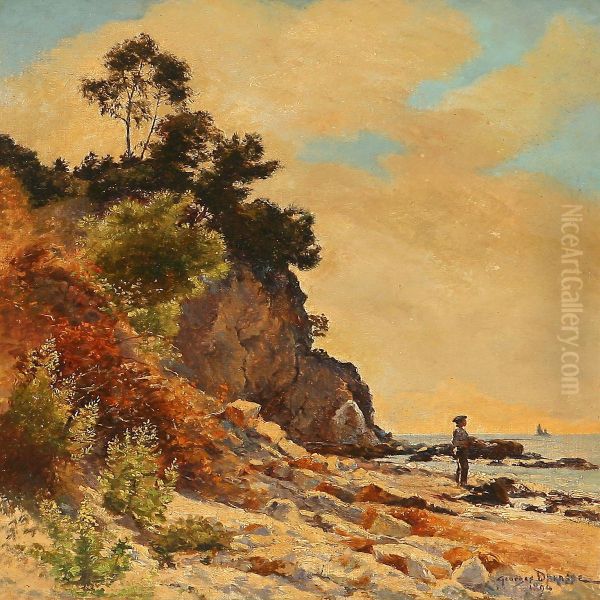 Coastal Scenewith A Boy Fishing Oil Painting by Georges Paul Darasse