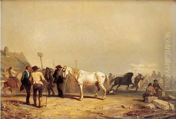 < Marche Aux Chevaux >. Oil Painting by Alexis Auguste Darcy-Dumoulin