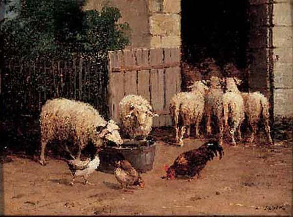 Moutons Et Poules A La Bergerie Oil Painting by Louis Darey