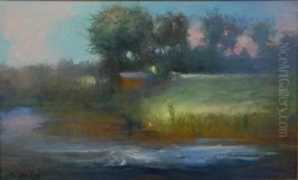 Landscape With Stream In Mist Oil Painting by Robert Darling