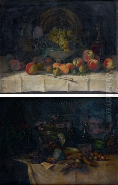 Nature Morte Au Gibier : Lievre, Perdrix Grise, Et Aux Legumes Oil Painting by Louise Darru