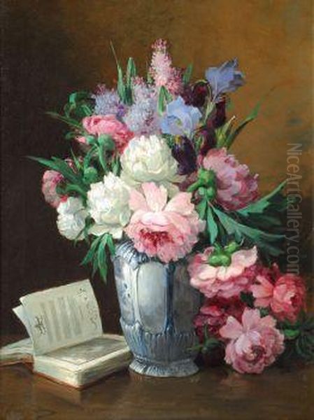 Blumenstraus Mit Liederbuch Oil Painting by Louise Darru