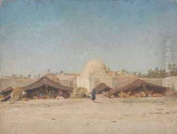 Campement Devant Une Ville Arabe Oil Painting by Jules Daubeil