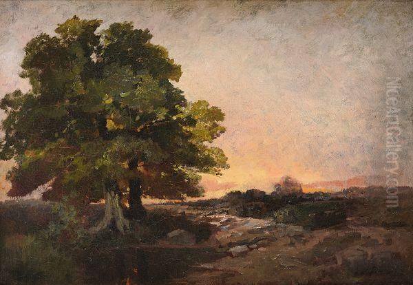 Paysage Au Coucher De Soleil Oil Painting by Karl Pierre Daubigny