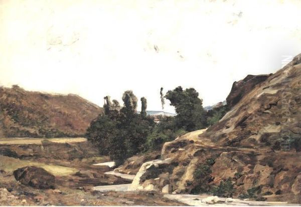 View Outside Of Optevoz (isere) Oil Painting by Pierre Daubigny