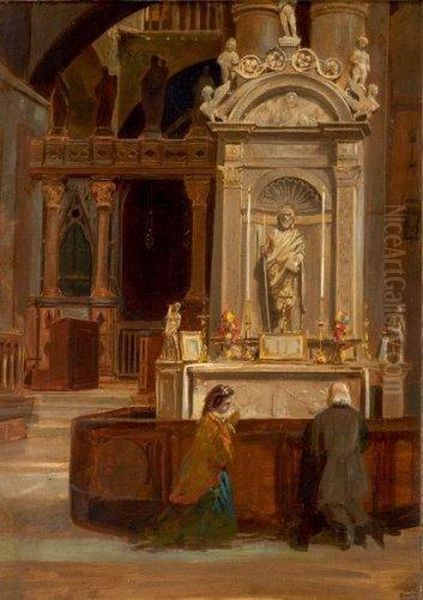 Interieur D'eglise Oil Painting by Adrien Dauzats