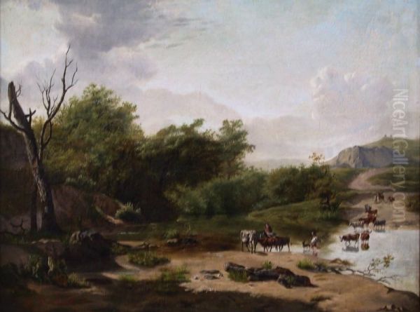 Vee Aan De Rivier Oil Painting by Jean-Baptiste Davelooze