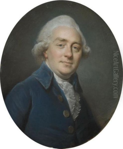 Portrait En Buste De Simon-jerome Bourlet De Vauxcelles Vetu D'une Veste Bleue Oil Painting by Pierre Davesne