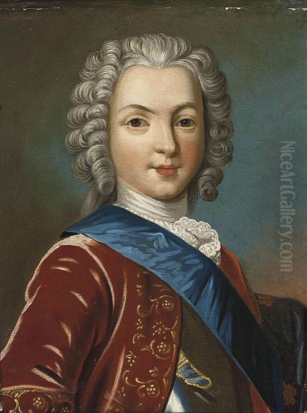 Portrait Of A Gentleman, Traditionally Identified As Charles Edward Stuart, Bonnie Prince Charlie (1720-1788), Bust-length, In A Red Coat And A Blue Sash Oil Painting by Antonio David