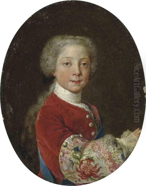 Portrait Of Prince Henry Benedict Stuart As A Boy,half-length, In A Red Velvet Coat With Elaborately Embroideredsleeve With Thistle Motif, With The Sash Of The Order Of Thegarter Oil Painting by Antonio David