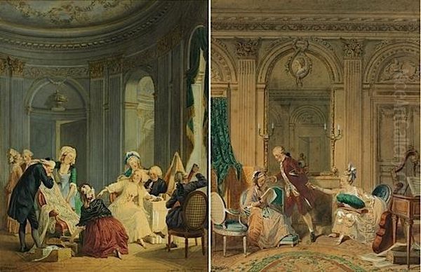 Le Billet Doux Et La Marchande De Tissu Oil Painting by Gustave David