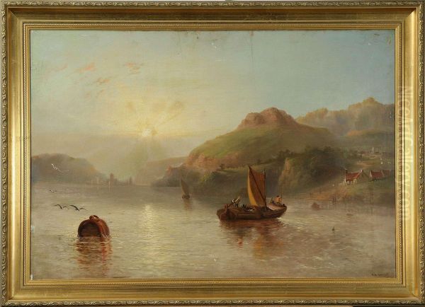 B : Kustlandskap, Signerad Och Daterad R.b David 1862 Oil Painting by Richard B. David