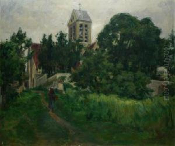 Paysanne Au Chemin Devant L'eglise Oil Painting by Germain David-Nillet