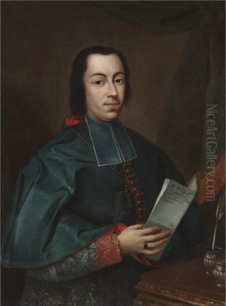 Portrait Of Francesco Agostino Della Chiesa, Bishop Of Vigevano (born 1717), Head And Shoulders, Holding A Letter Oil Painting by Davide Loreti