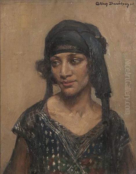 Portrait Of A Girl In Flapper Dress Oil Painting by Allan Douglas Davidson