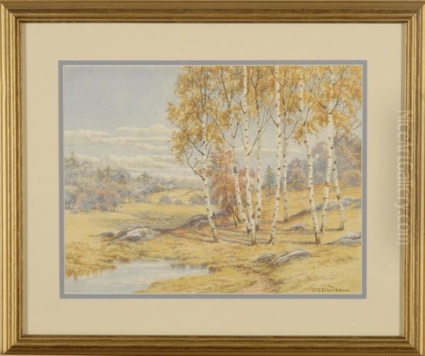 Fall River Landscape With Stand Of Birches In Foreground Oil Painting by Charles Grant Davidson