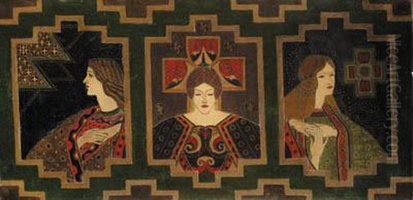 Decorative Panel, With Three Female Figures Oil Painting by George Dutch Davidson