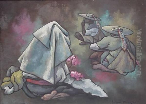 Three Seated Figures Oil Painting by Julian Oliver Davidson