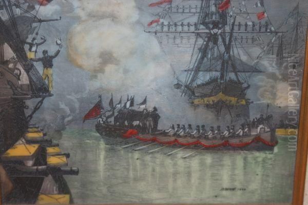 Naval Battle Oil Painting by Julian Oliver Davidson