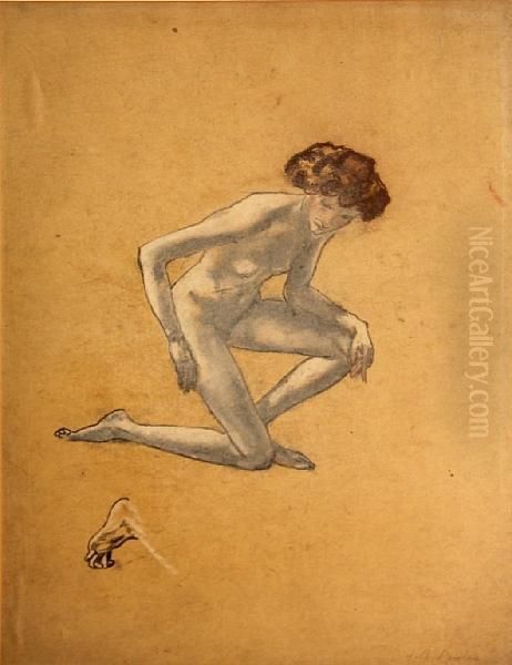 Study Of A Nude Female Figure Oil Painting by Arthur Bowen Davies