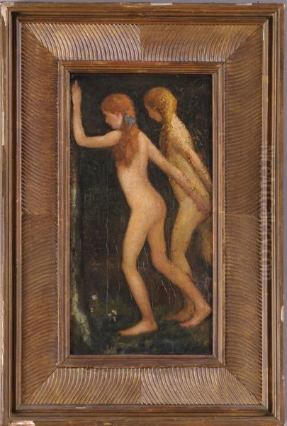 Two Nude Girls Oil Painting by Arthur Bowen Davies