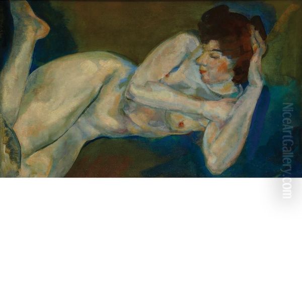 Reclining Female Nude Oil Painting by Arthur Bowen Davies