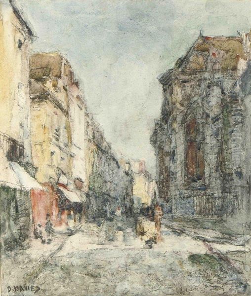 A Street In Dieppe Oil Painting by David Davies