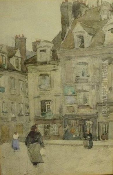 Street Scene With Figures Oil Painting by David Davies