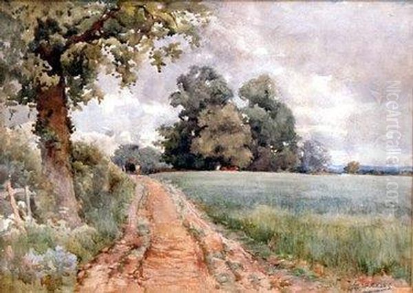 Figure And A Cart On A Trackway Through A Summer Meadow Oil Painting by Edward Davies