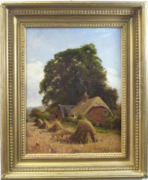 Thatched Cottage In A Farm Landscape Oil Painting by James Hey Davies