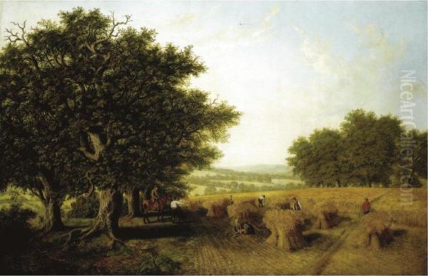 The Harvest Evening Round, Near Horsham, Sussex Oil Painting by Arthur H. Davis