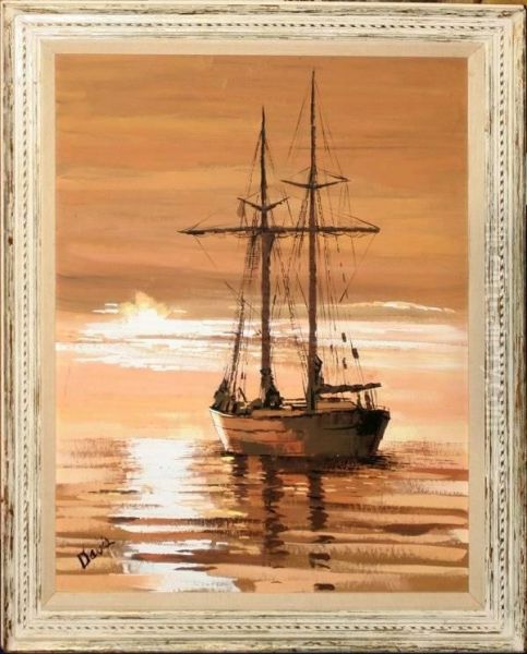 Sailboat At Anchor Oil Painting by G. Davis