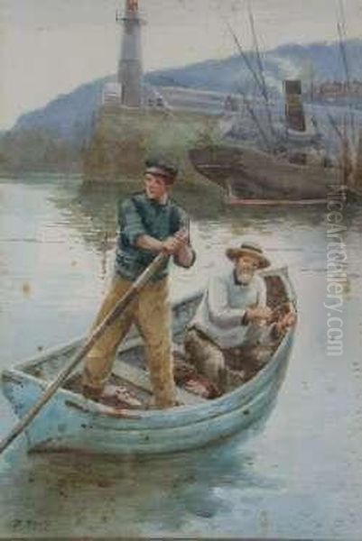 Fishing In The Harbour Oil Painting by J.B. Davis