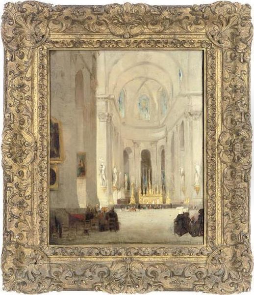 The Interior Of St. Sulpice, Paris Oil Painting by John Scarlett Davis