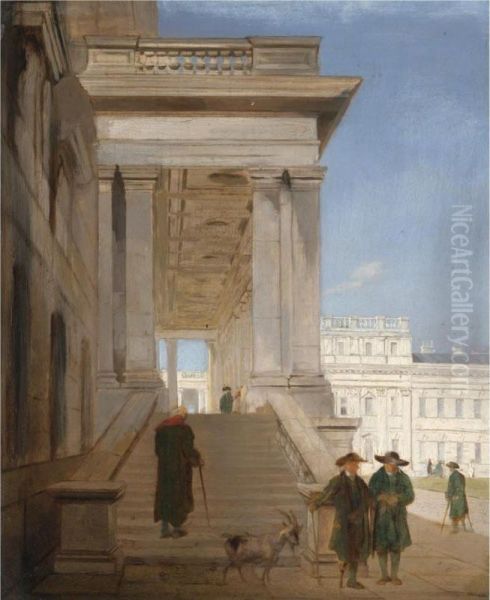 View Of The Courtyard At Greenwich Hospital Oil Painting by John Scarlett Davis