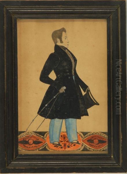 Full-length Portrait Of A Gentleman Standing On A Black, Red Andsalmon-pink Design Floor Oil Painting by Joseph H. Davis