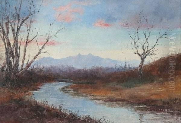 Mountainous Landscape, Winter Oil Painting by Leonard Moore Davis