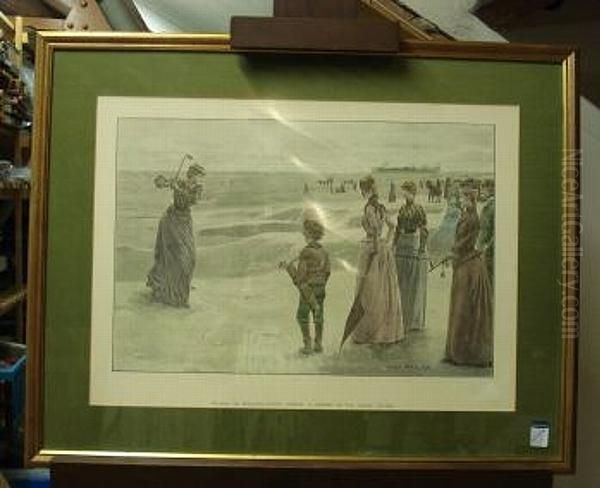 Golfing On Minchinhamptoncommon: Oil Painting by Lucien Davis