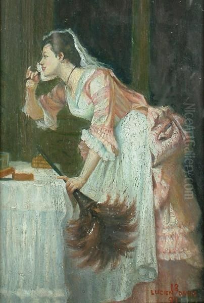 Sampling The Delights Of Her Mistress's Dressing Table Oil Painting by Lucien Davis