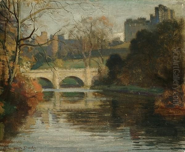 The Bridge, Thought To Be At Alnwick Castle, Northumberland Oil Painting by Noel Denholm Davis